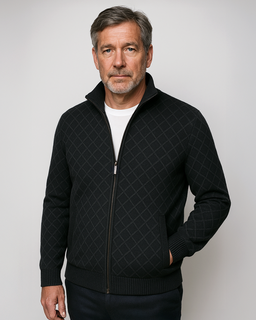 Knitted Men's Vest with Subtle Check Pattern