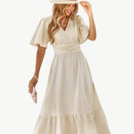 Renée | V-neck calf-length dress with short sleeves – Light and stylish