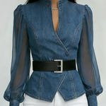 Vessa™ | Denim Top With Chiffon Sleeves