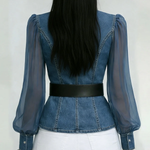 Vessa™ | Denim Top With Chiffon Sleeves