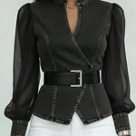 Vessa™ | Denim Top With Chiffon Sleeves