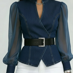 Vessa™ | Denim Top With Chiffon Sleeves