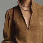 MONTANA™ | Brown Suede Mini Dress with Zip and Turtleneck
