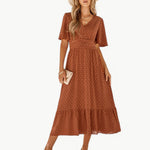Renée | V-neck calf-length dress with short sleeves – Light and stylish