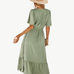 Renée | V-neck calf-length dress with short sleeves – Light and stylish