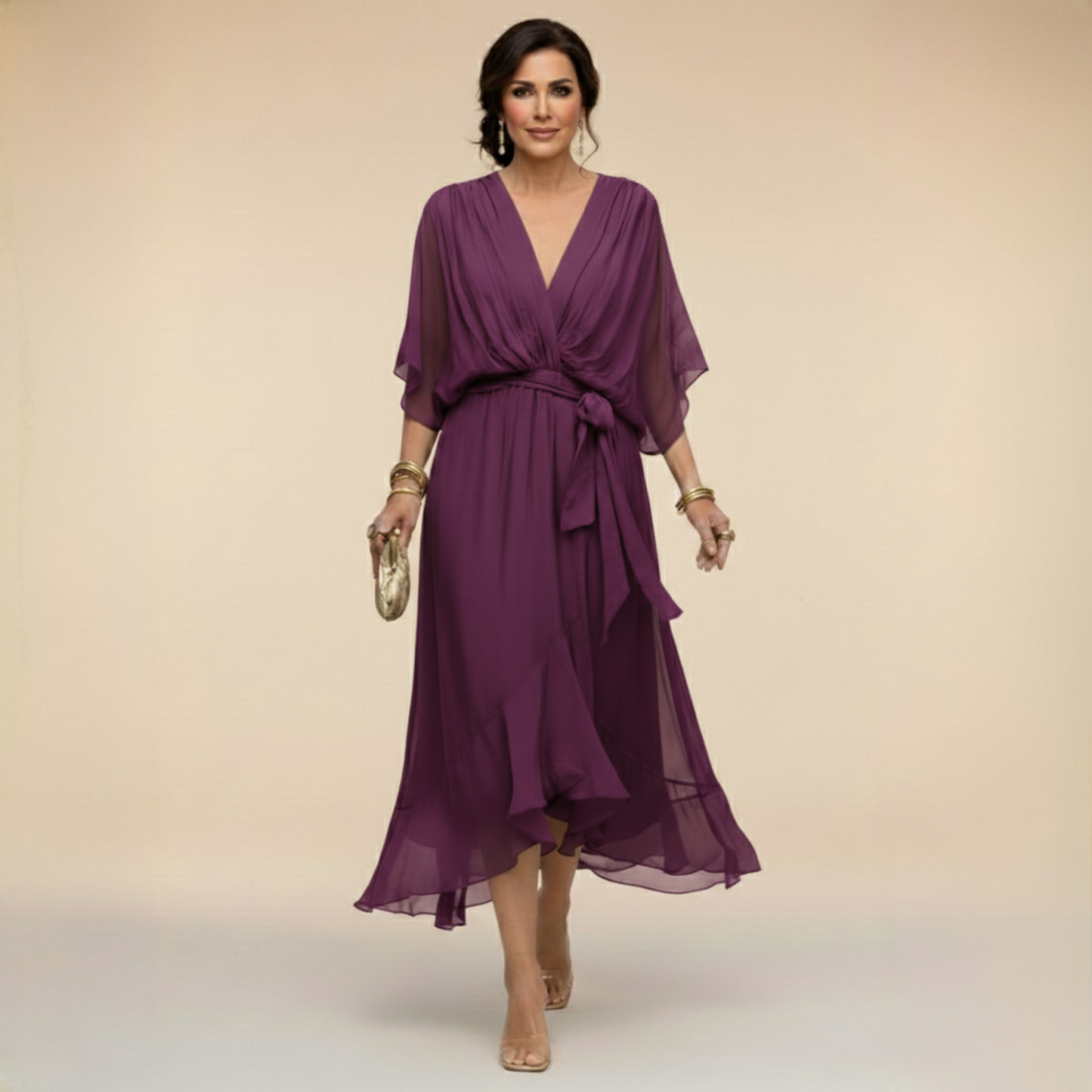 Sarah | Sandra Chiffon V-Neck Dress