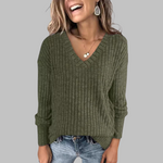 KASHA™ - Casual V-Neck Long Sleeve Sweater