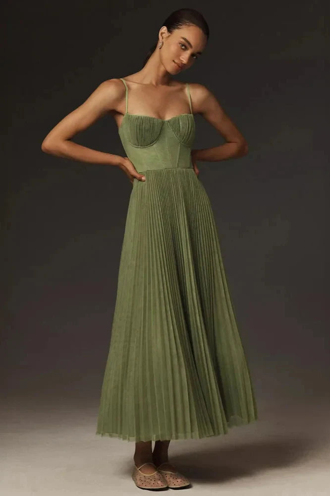 ISABELLA | ELEGANT PLEATED MIDI DRESS