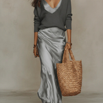 Elena™ | Midi Satin Dress And Sweater