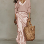 Elena™ | Midi Satin Dress And Sweater