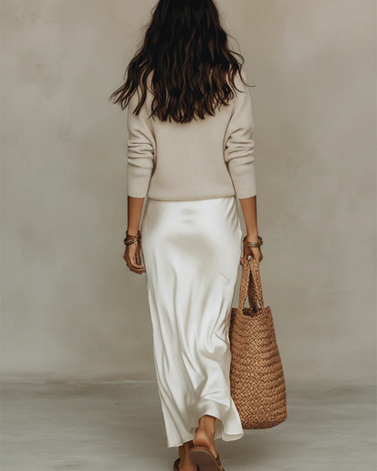 Elena™ | Midi Satin Dress And Sweater