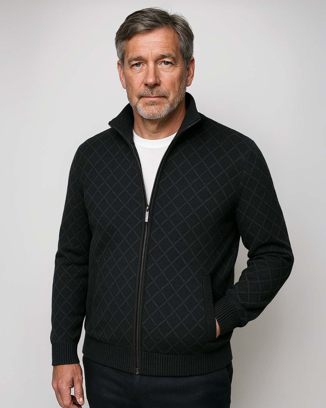 Knitted Men's Vest with Subtle Check Pattern