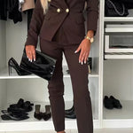 PENNIE™ - Classy Collar Blazer and Flared Pants Set
