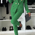 PENNIE™ - Classy Collar Blazer and Flared Pants Set