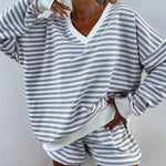 NOLANI™ – Relaxed Fit Striped V-Neck Lounge Set