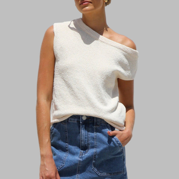 JUDITH™ - Classy Off Shoulder  Short Sleeve Sweater Blouse