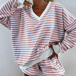 NOLANI™ – Relaxed Fit Striped V-Neck Lounge Set