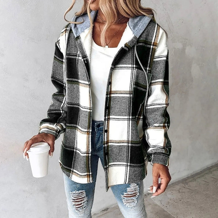 PAIGE™ - Chic Plaid Long-Sleeve Button Down Hooded Jacket