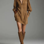 MONTANA™ | Brown Suede Mini Dress with Zip and Turtleneck