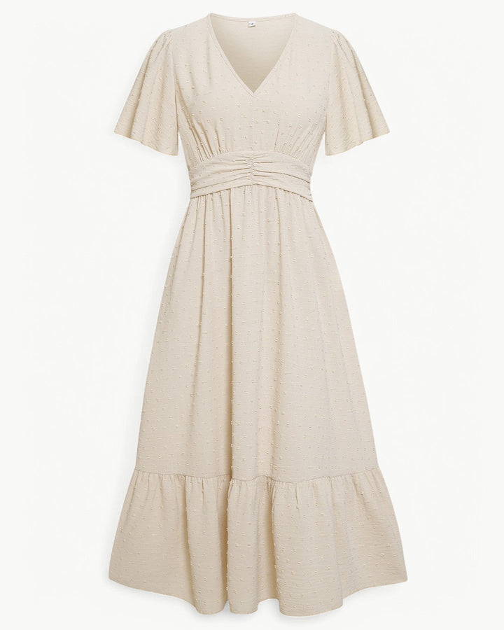Renée | V-neck calf-length dress with short sleeves – Light and stylish