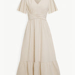 Renée | V-neck calf-length dress with short sleeves – Light and stylish