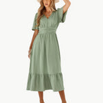 Renée | V-neck calf-length dress with short sleeves – Light and stylish