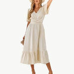 Renée | V-neck calf-length dress with short sleeves – Light and stylish