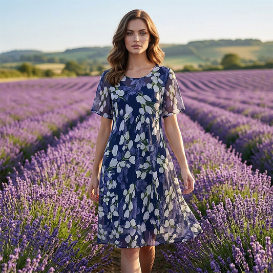 Short-Sleeved A-Line Evening Dress