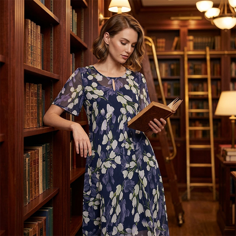 Short-Sleeved A-Line Evening Dress