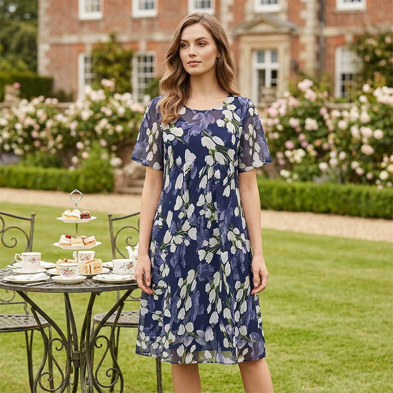 Short-Sleeved A-Line Evening Dress