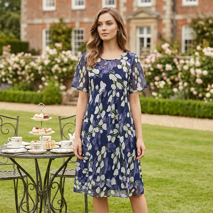 Short-Sleeved A-Line Evening Dress