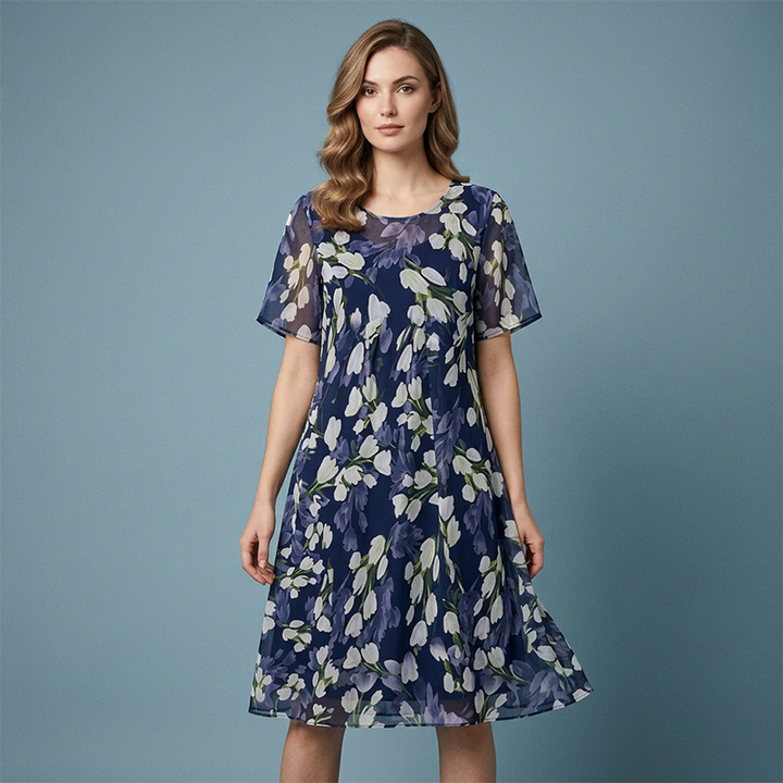 Short-Sleeved A-Line Evening Dress