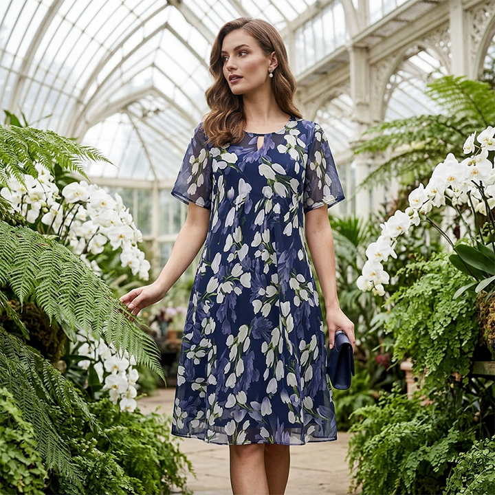 Short-Sleeved A-Line Evening Dress
