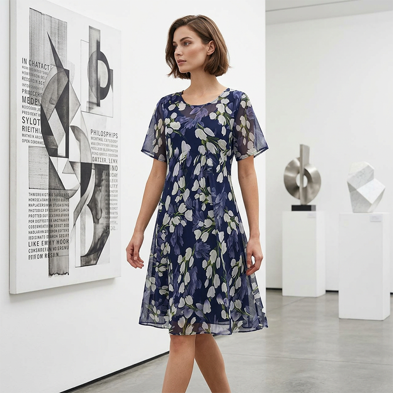 Short-Sleeved A-Line Evening Dress