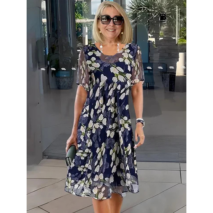 Short-Sleeved A-Line Evening Dress